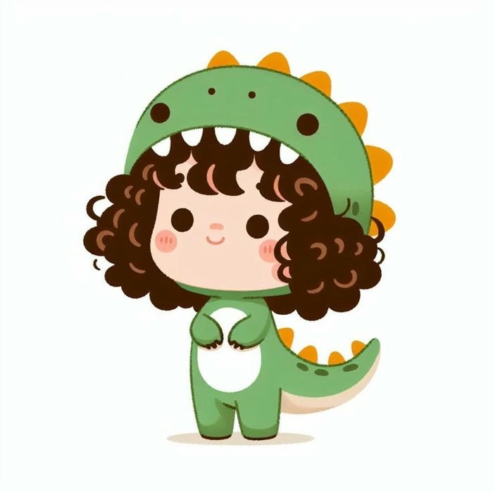 Avatar khủng long cute bé gái mặc đồ hóa trang xanh