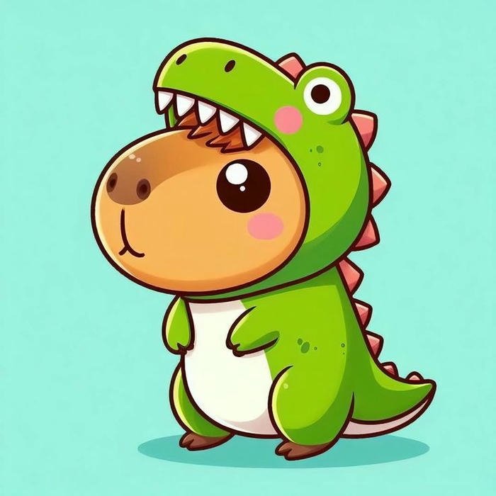 Avatar khủng long cute chuột capybara mặc áo khủng long xanh lá