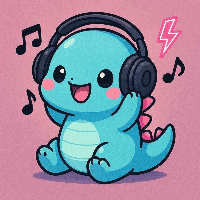 Avatar khủng long cute màu xanh dương đeo tai nghe nghe nhạc