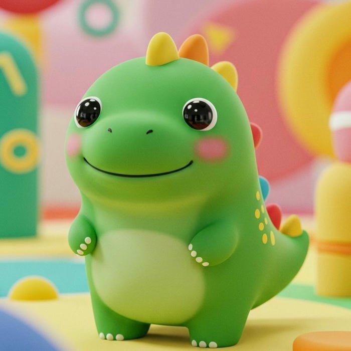 Avatar khủng long cute màu xanh lá đứng giữa không gian kẹo