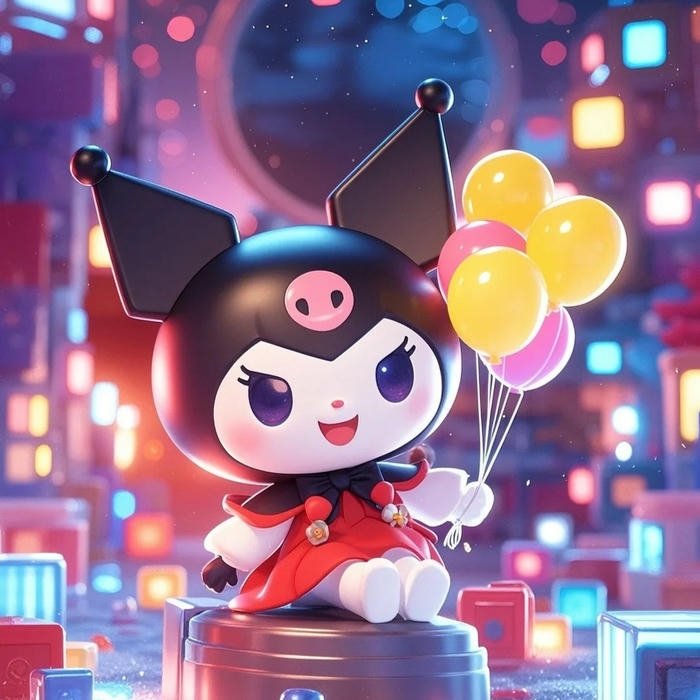 Avatar kuromi cầm chùm bóng bay giữa phố đêm đẹp