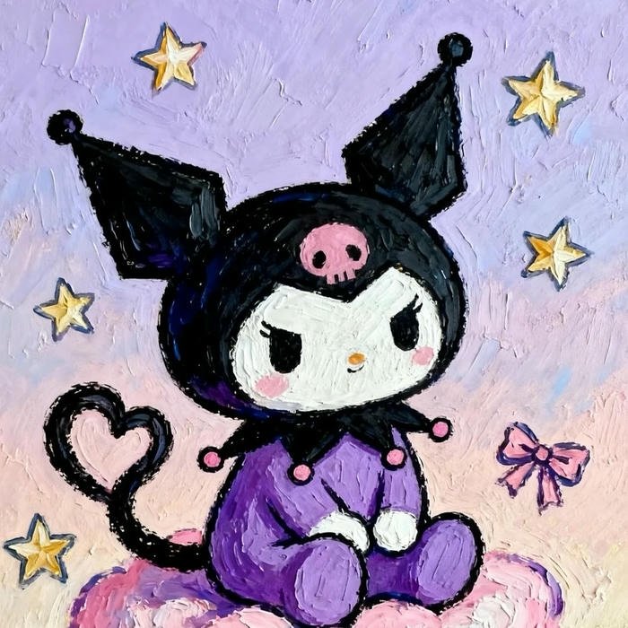 Avatar kuromi ngồi bệt lấp lánh phong cách tranh vẽ