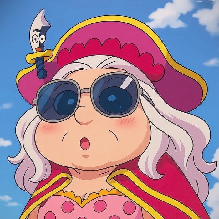 Avatar nhân vật hoạt hình bà lão tóc hồng đeo kính