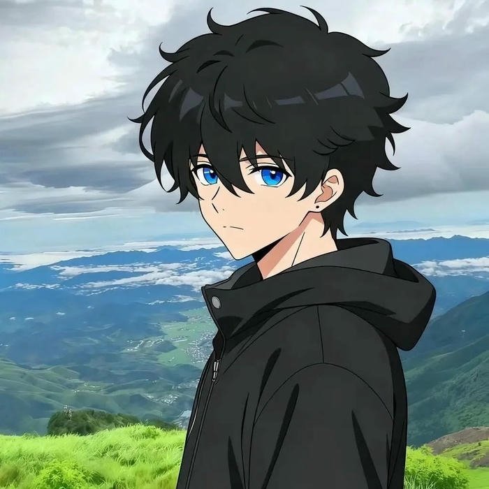 Avatar nhân vật hoạt hình chàng trai đứng trước núi non