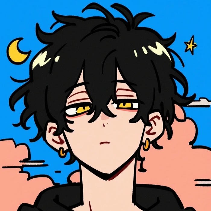 Avatar nhân vật hoạt hình chàng trai tóc đen nền trăng