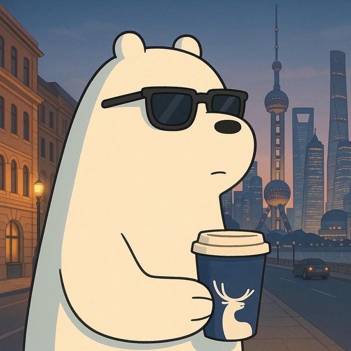 Avatar nhân vật hoạt hình gấu trắng đeo kính uống nước