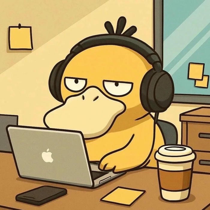 Avatar nhân vật hoạt hình vịt vàng dùng laptop chăm chỉ