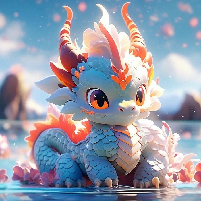 Avatar rồng con màu xanh băng giá mắt to tròn