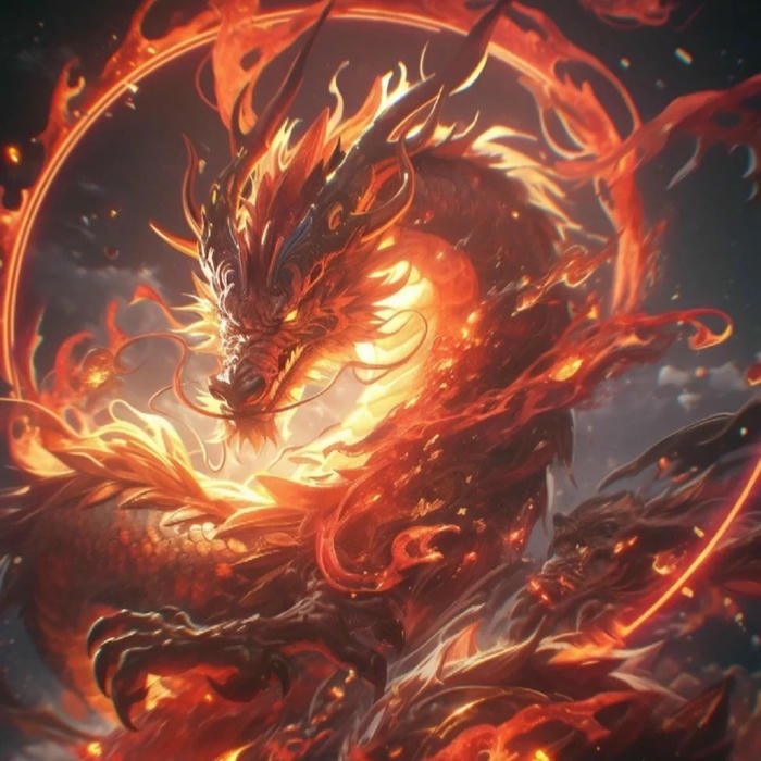 Avatar rồng lửa cuộn tròn rực rỡ đầy uy quyền