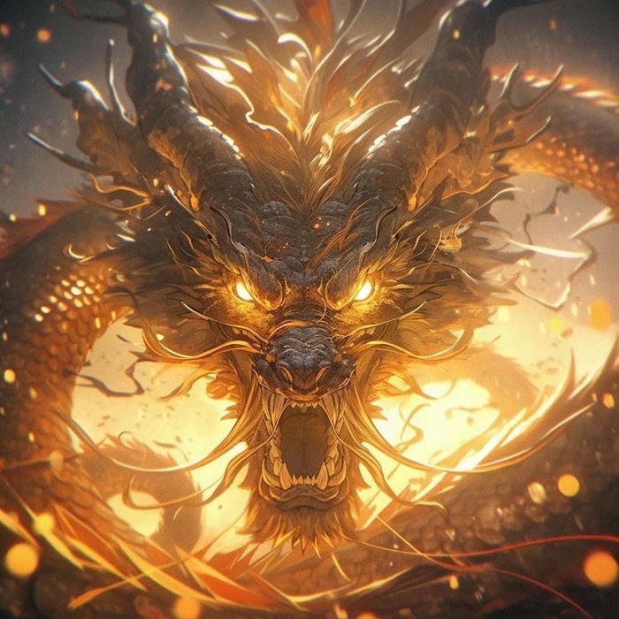 Avatar rồng vàng rực rỡ uy nghi trong vòng tròn lửa
