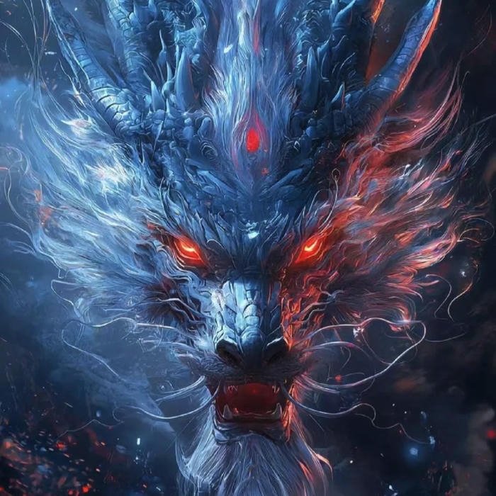 Avatar rồng xanh dương hung dữ mắt đỏ rực sáng