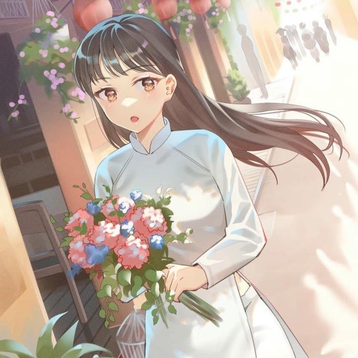 Avatar việt nam ngầu cô gái áo dài trắng ôm hoa