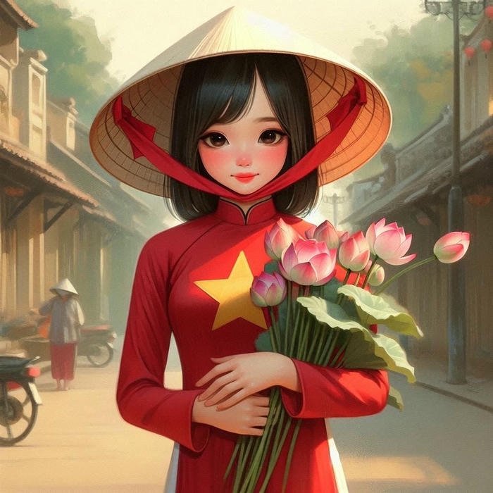 Avatar việt nam ngầu cô gái mặc áo dài cầm sen