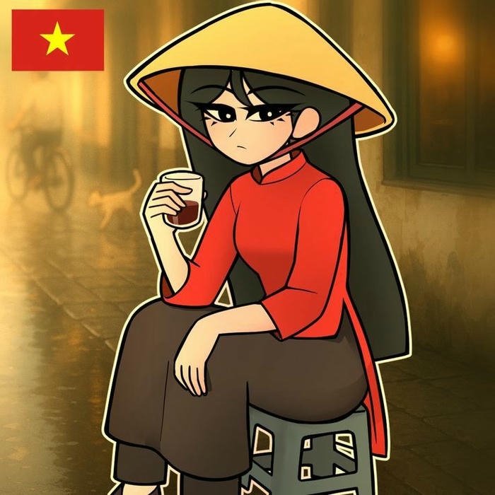 Avatar việt nam ngầu cô gái ngồi ghế mặc áo đỏ