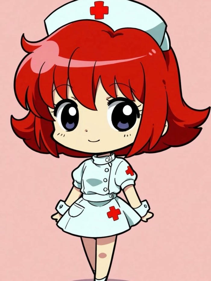 Bác sĩ chibi cute tóc đỏ nổi bật mặc váy ngắn xinh
