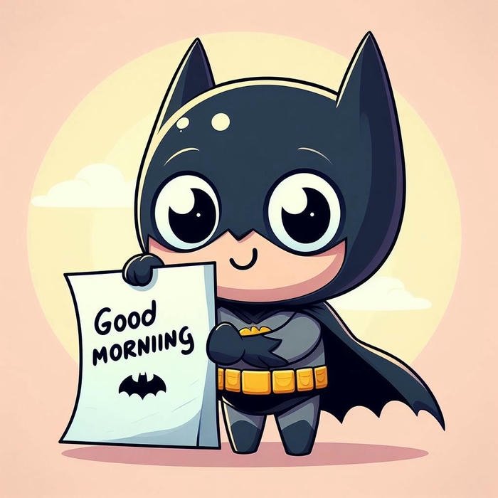 Batman chibi cute cầm tờ giấy chào buổi sáng vui