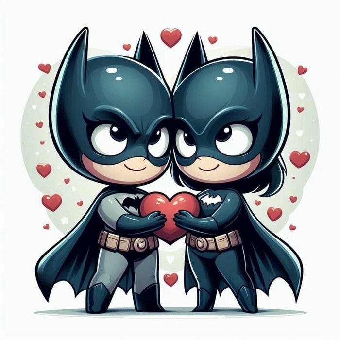 Batman chibi cute cặp đôi tạo hình trái tim yêu