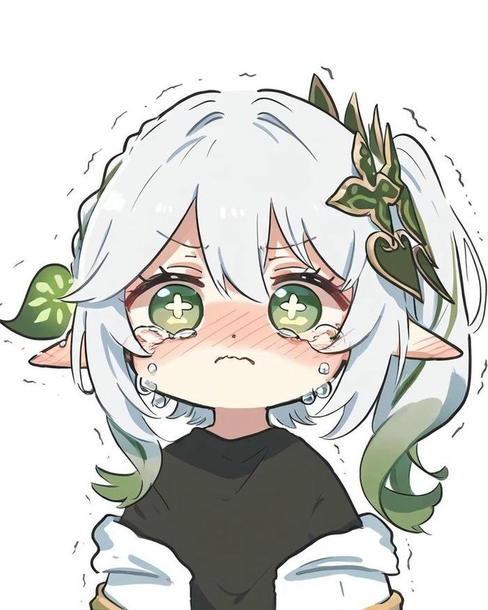 Chibi khóc cute bé gái tóc pha xanh nước mắt rơi