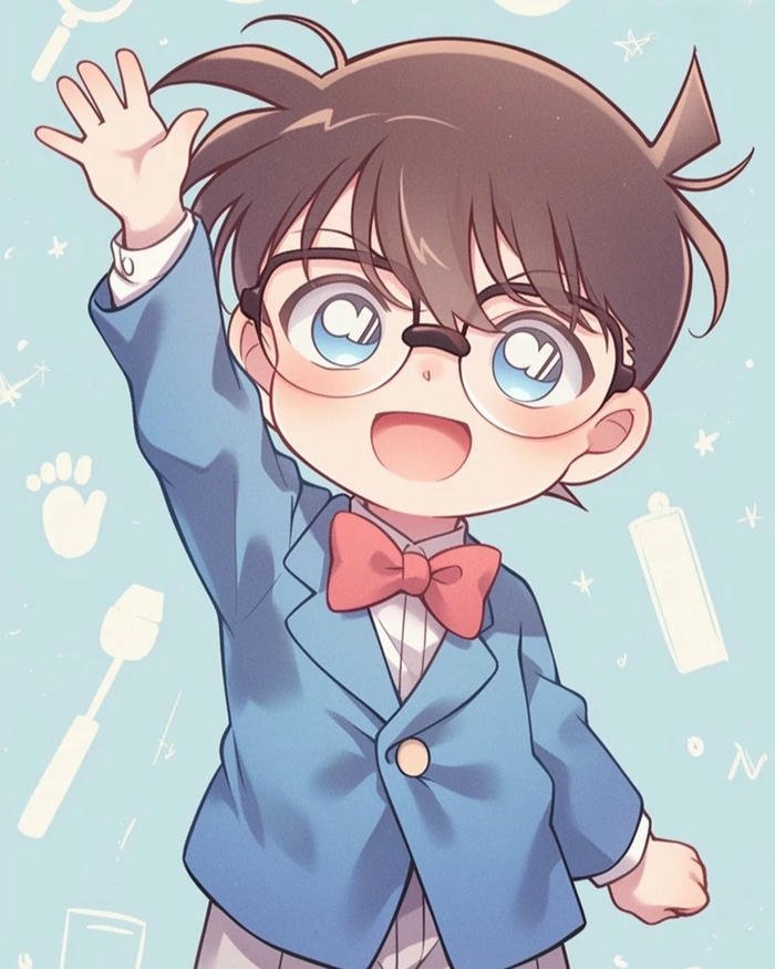 Conan chibi cute giơ tay chào đón ngày mới vui