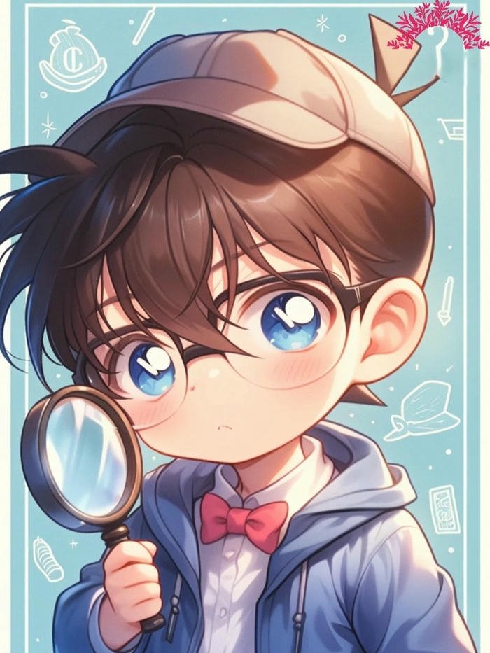 Conan chibi ngầu cầm kính lúp soi xét kỹ càng