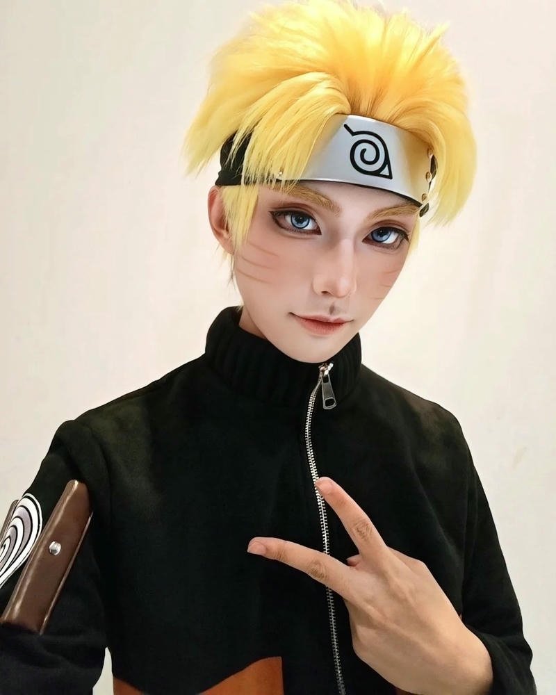 Cosplay Naruto cận mặt tay đặt lên băng trán