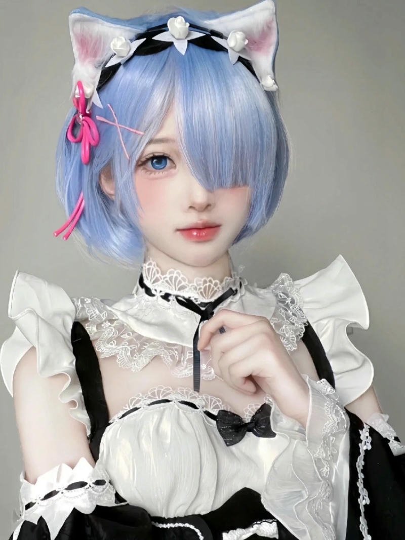 Cosplay Rem đẹp đội tai mèo giả lông xù trắng