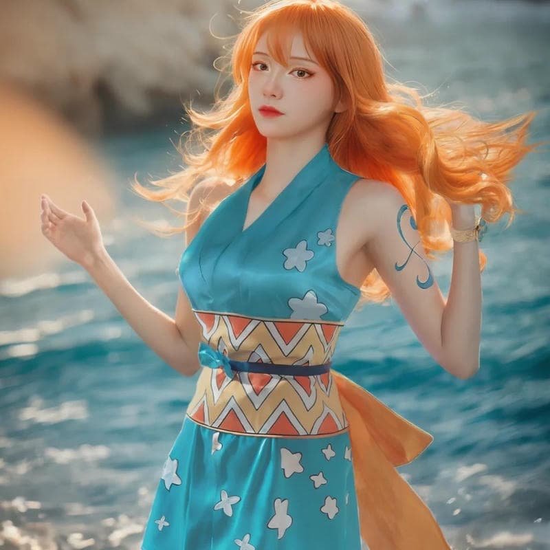 Cosplayer Nami tạo dáng năng động tươi sáng