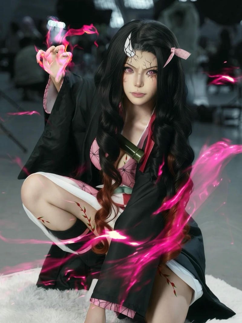 Daki và Gyutaro cosplay Demon Slayer ngồi bên nhau