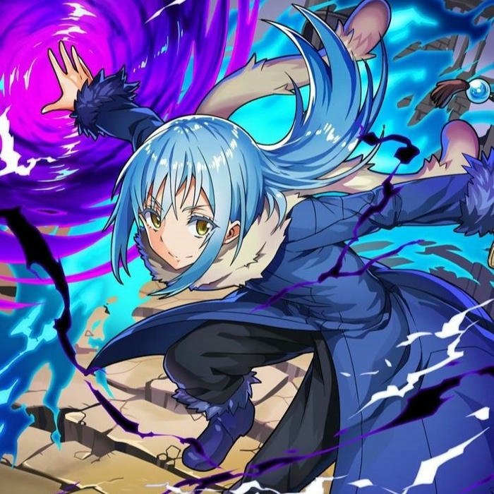 Hình Rimuru chiến đấu với hiệu ứng năng lượng tím