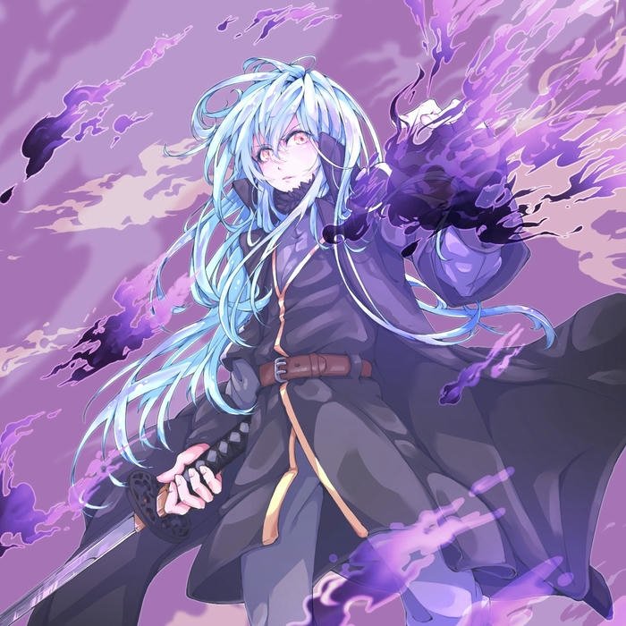 Hình Rimuru hắc hóa tỏa ra luồng khí tím mạnh