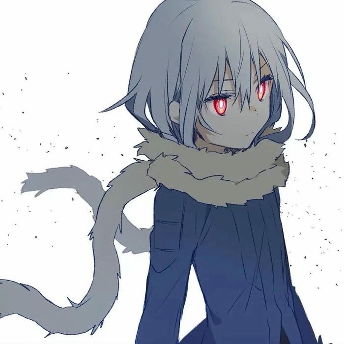Hình Rimuru mắt đỏ mặc đồ đen nhìn nguy hiểm