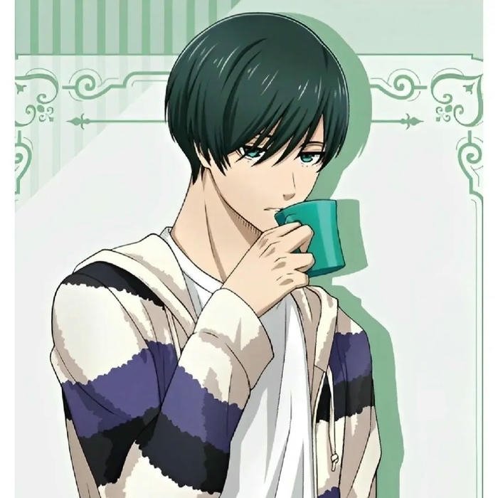 Hình Rin Blue Lock cầm cốc nước uống thư giãn