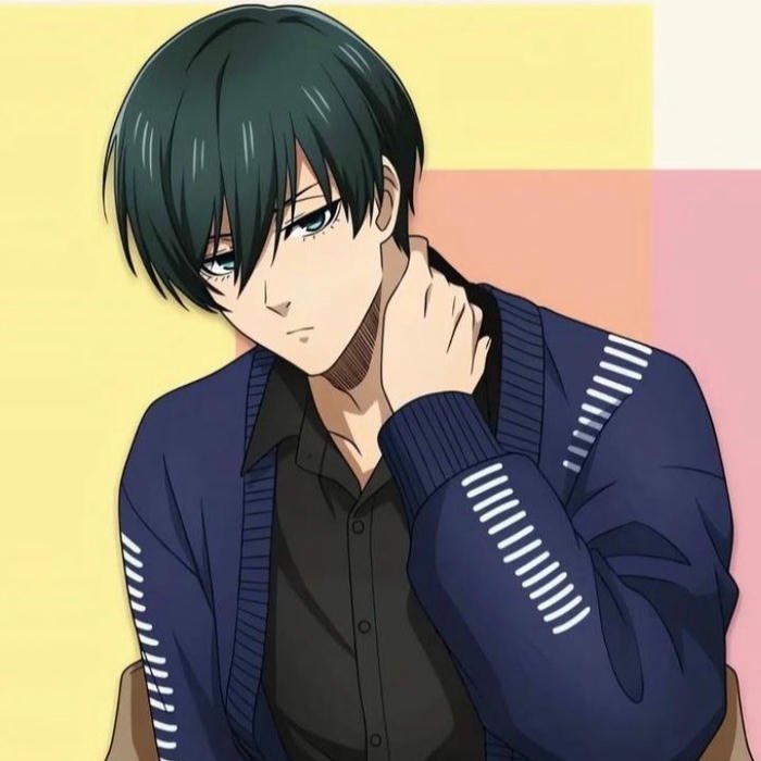 Hình Rin Itoshi cute xoa gáy nhìn có vẻ ngượng