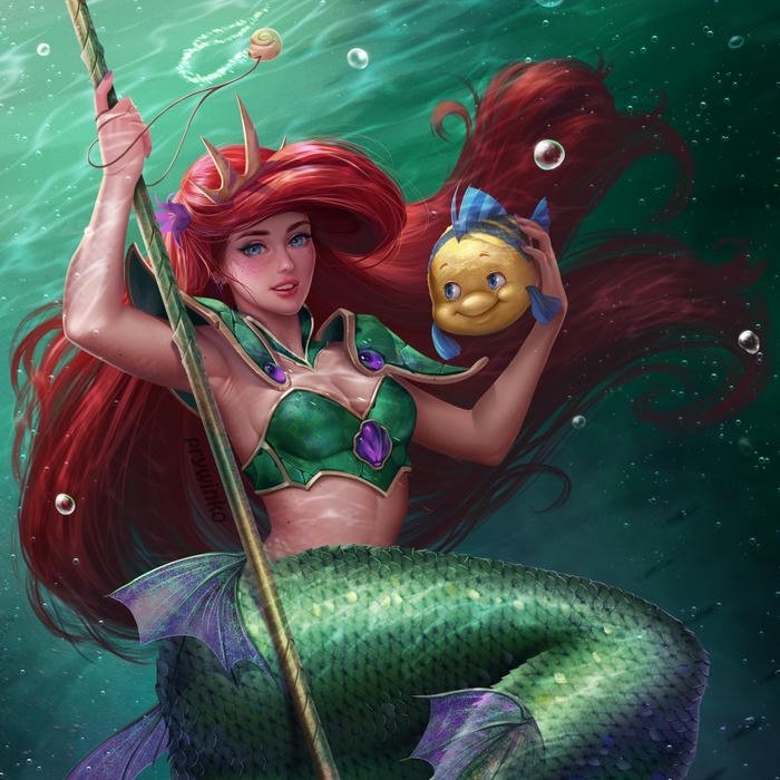 Hình ảnh avatar Disney nàng tiên cá Ariel cầm đinh ba