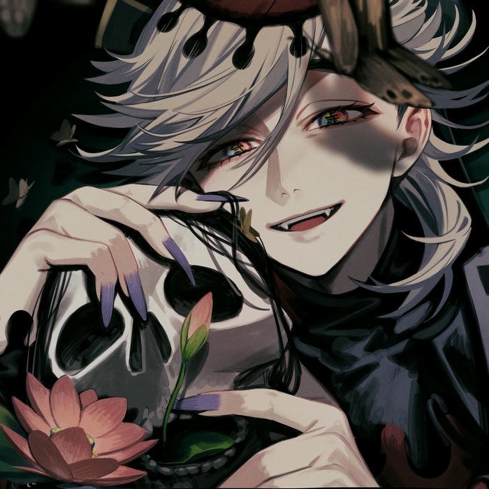 Hình ảnh avatar Douma cầm sọ người trên tay phải