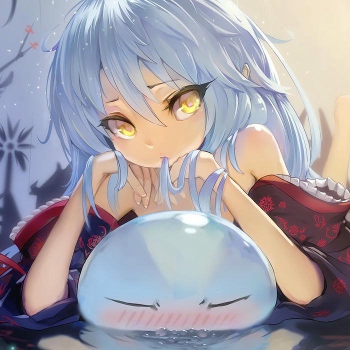 Hình ảnh avatar Rimuru nằm bên cạnh cục slime lớn
