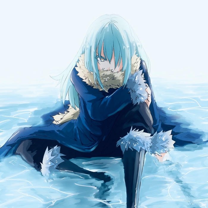 Hình ảnh avatar Rimuru ngồi trên tảng băng xanh lạnh