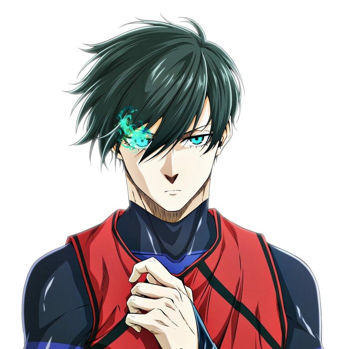 Hình ảnh avatar Rin Itoshi đặt tay lên ngực áo đỏ