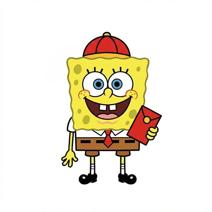 Hình ảnh avatar bọt biển đội mũ đỏ đứng cười tươi