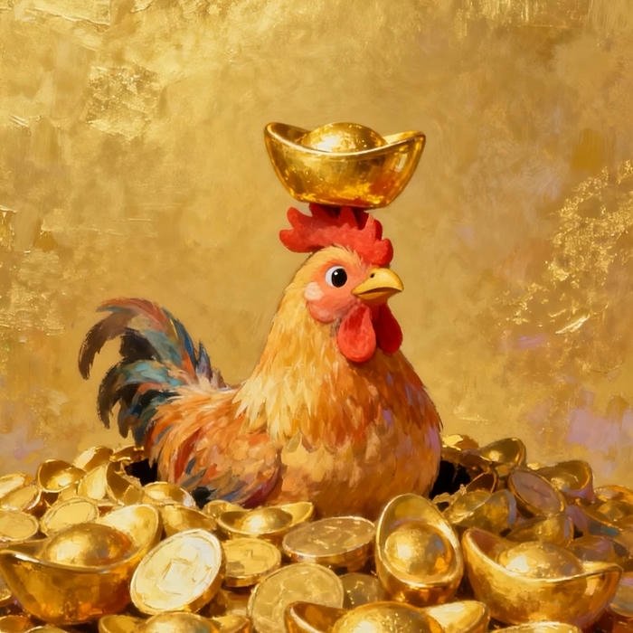 Hình ảnh avatar gà cute đội thỏi vàng giàu sang