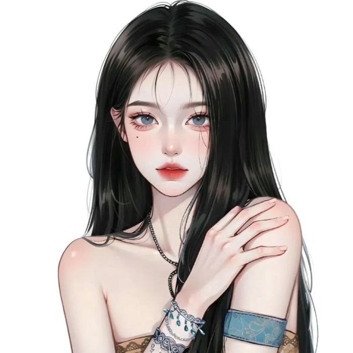 Hình ảnh avatar gái xinh đẹp vẽ tóc đen dài áo đen