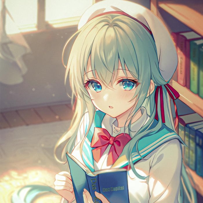 Hình ảnh avatar màu xanh dương nữ sinh anime tóc vàng nhạt