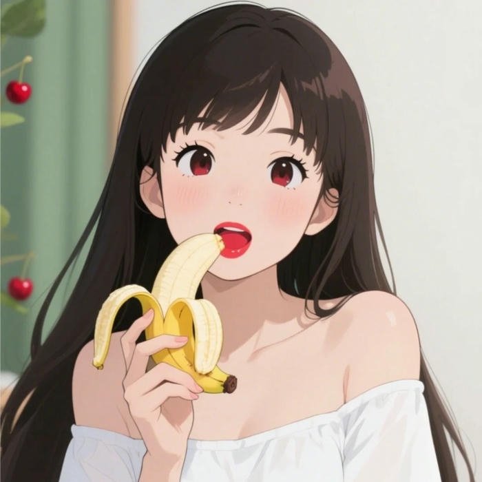 Hình ảnh avatar quả chuối cute cô gái đang ăn chuối