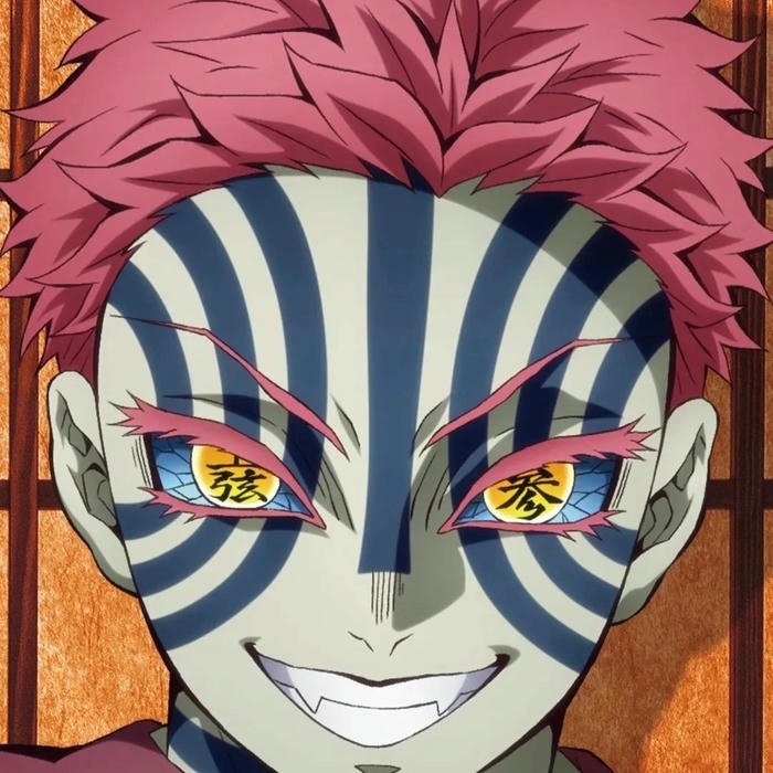 Hình avatar Akaza nhìn thẳng cận cảnh đôi mắt vàng rực