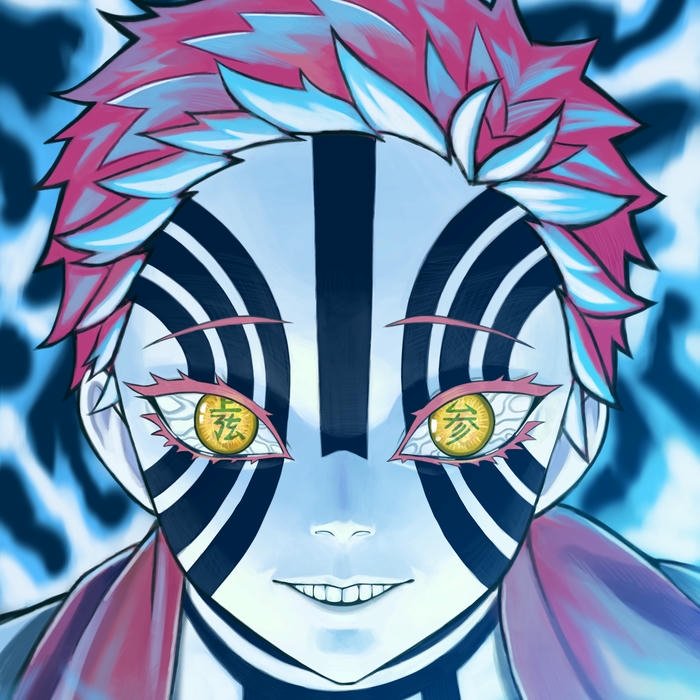 Hình avatar Akaza nhìn thẳng với các sọc xanh rõ nét