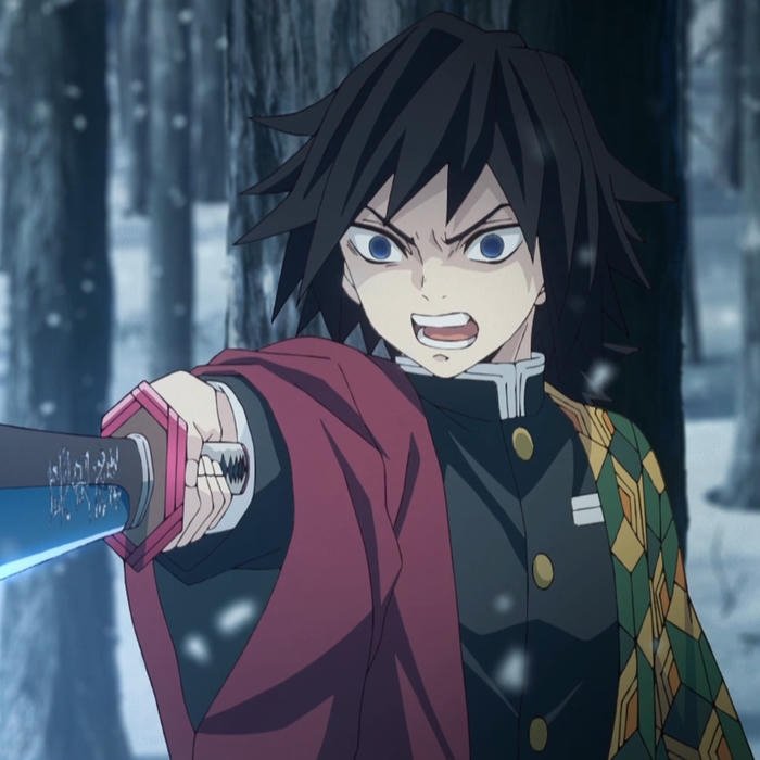 Hình avatar Giyuu cầm kiếm nhìn lại phía sau lưng