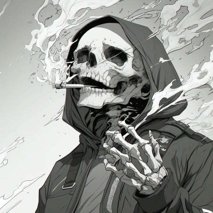 Hình avatar Phonk bộ xương cầm thuốc lá trắng đen