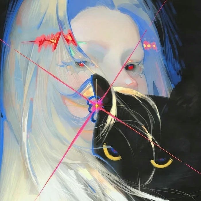 Hình avatar Phonk nữ tóc trắng mắt đỏ nhiễu sóng