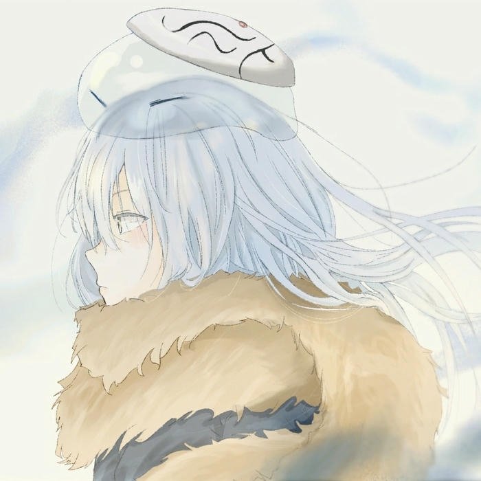 Hình avatar Rimuru góc nghiêng khăn choàng lông trắng