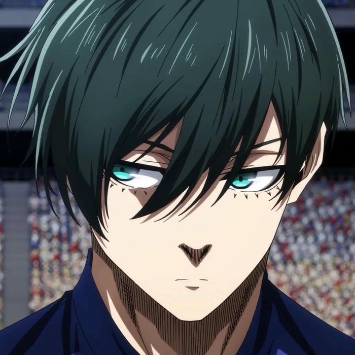 Hình avatar Rin Itoshi áo xanh thi đấu quyết tâm cao